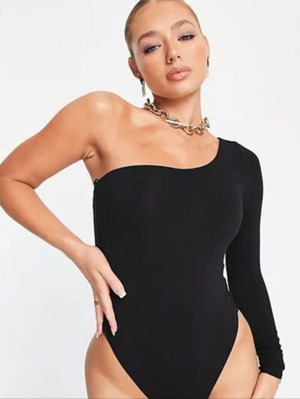 Naked Wardrobe NWT One Long Sleeve Cheeky Form Fitting Bodysuit Black M MSRP$52